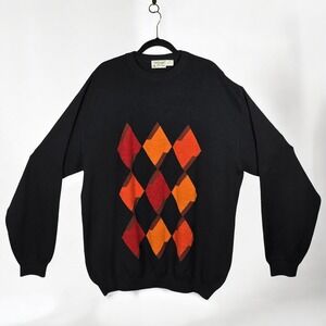 Vintage St. Croix Knits Sweater Men's‎ XL Long Black Merino Wool Argyle Pattern